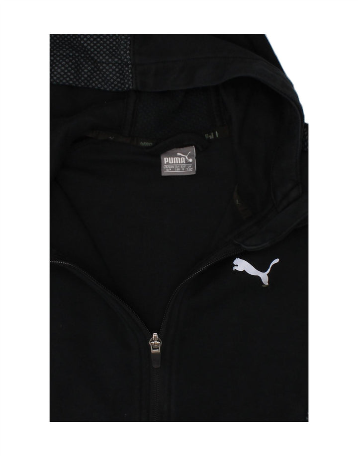 PUMA Girls Zip Hoodie Sweater 7-8 Years Black Spotted Cotton Vintage Puma and Second-Hand Puma from Messina Hembry 