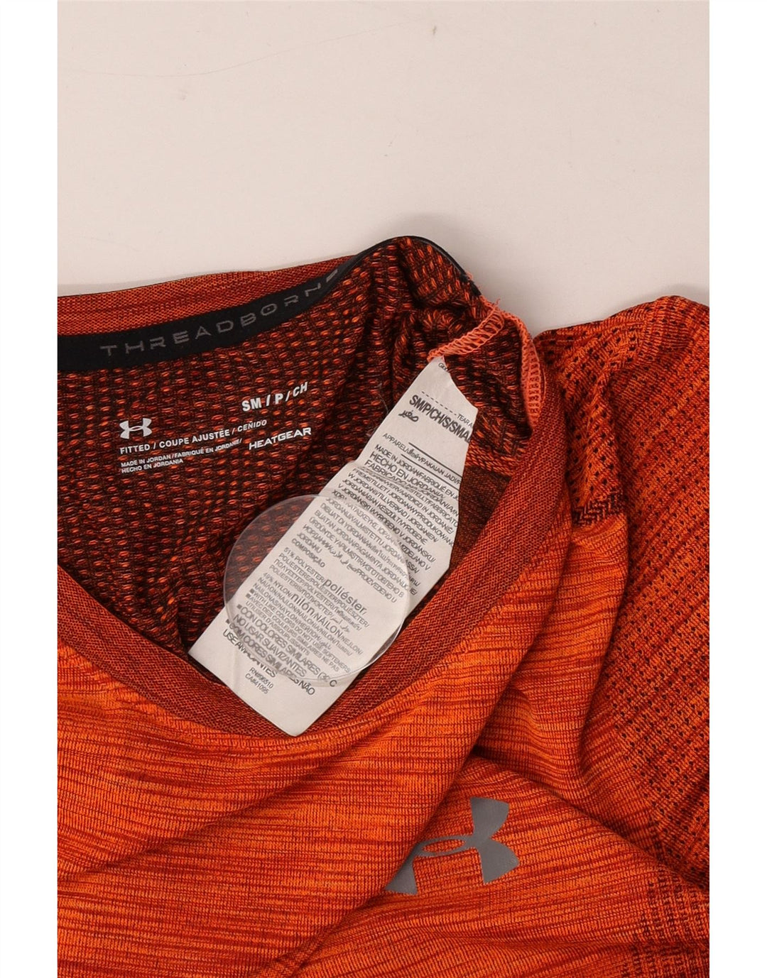 Camiseta masculina Under Armour Heat Gear Top pequeno poliéster listrado laranja