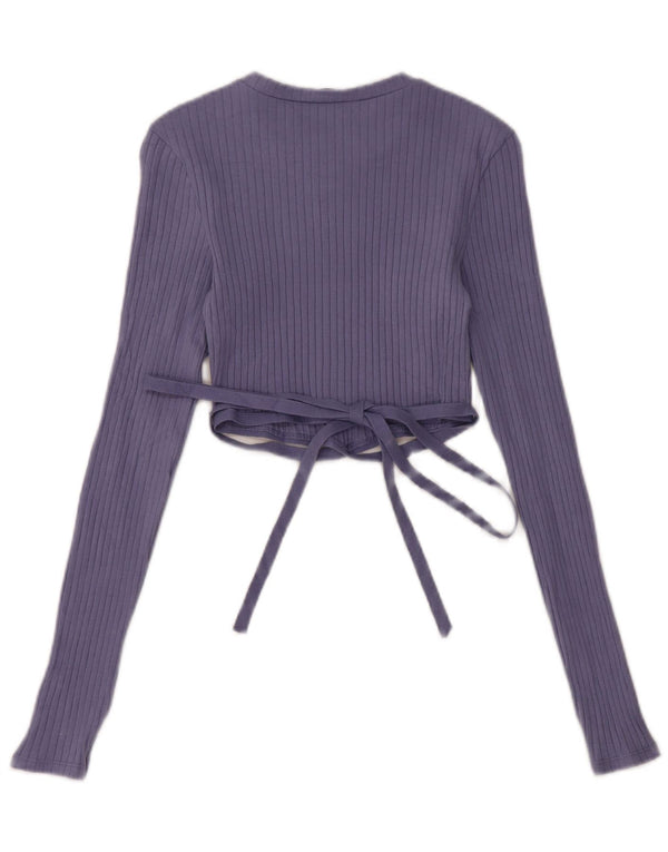 Zara Womens Crop Top Manga Longa Reino Unido 10 Pequeno Azul Algodão