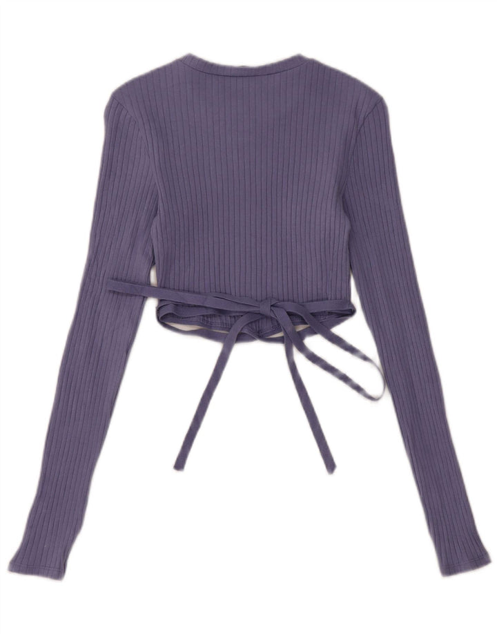 Zara Womens Crop Top Manga Longa Reino Unido 10 Pequeno Azul Algodão