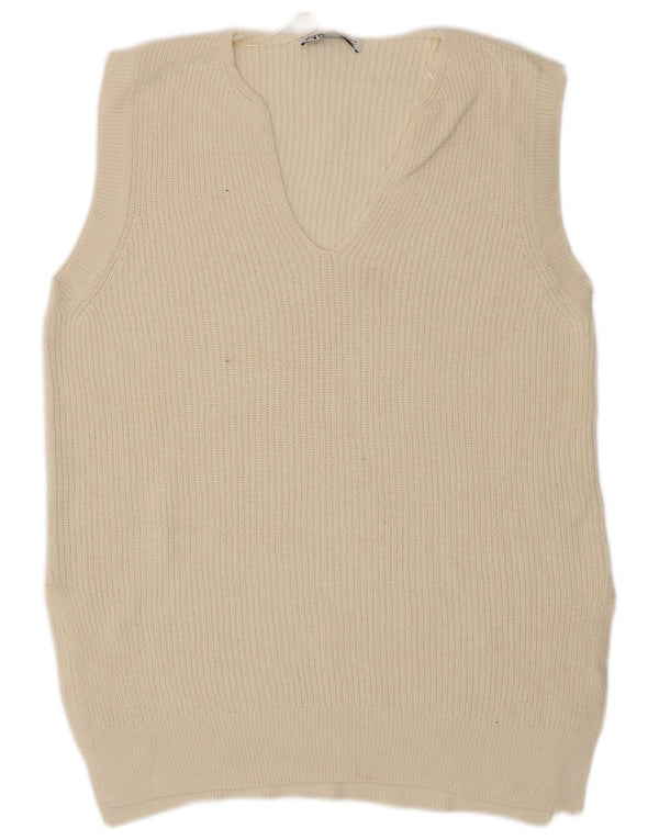 Zara Mens Vest Tank Top Pequeno Algodão Bege