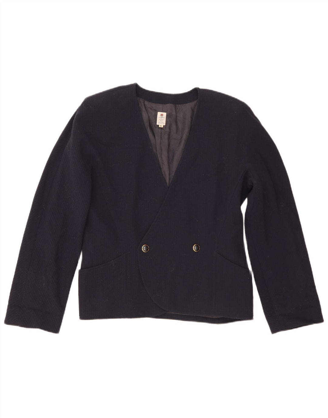 Jaqueta blazer feminina Ungaro com peito duplo IT 48 XL lã azul marinho