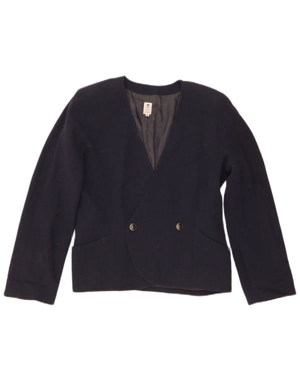 Jaqueta blazer feminina Ungaro com peito duplo IT 48 XL lã azul marinho