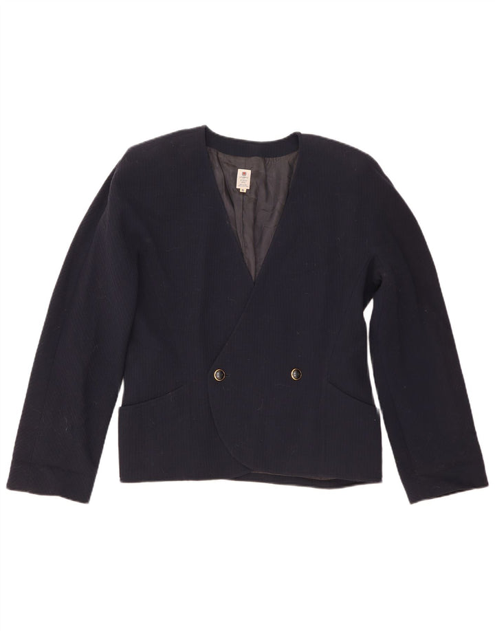 Jaqueta blazer feminina Ungaro com peito duplo IT 48 XL lã azul marinho