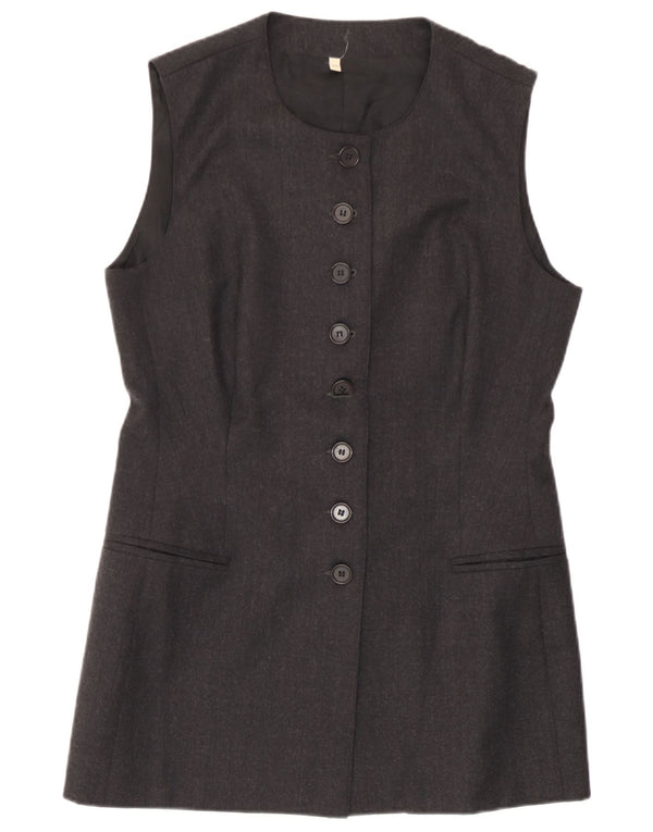 Jaqueta blazer sem mangas feminina vintage IT 44 lã virgem cinza médio