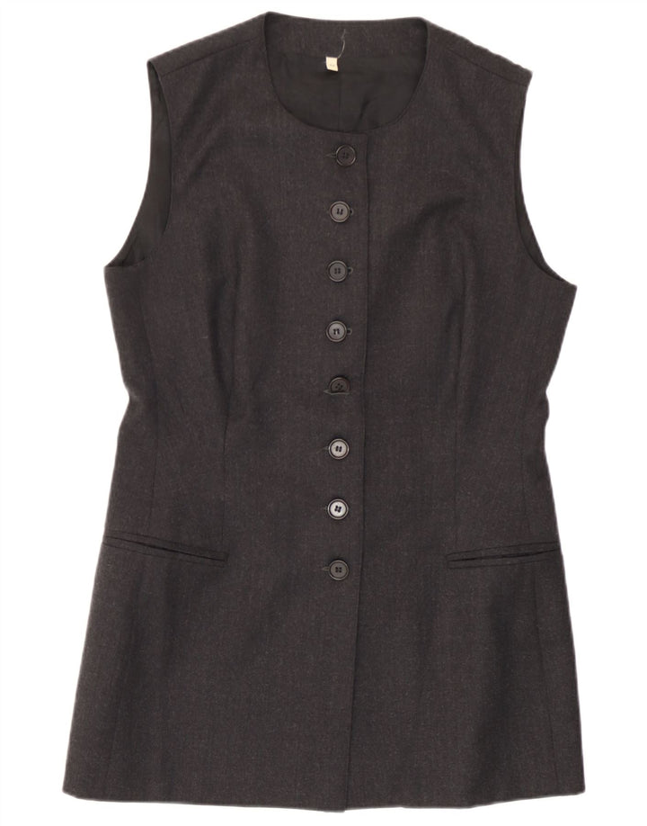 Jaqueta blazer sem mangas feminina vintage IT 44 lã virgem cinza médio