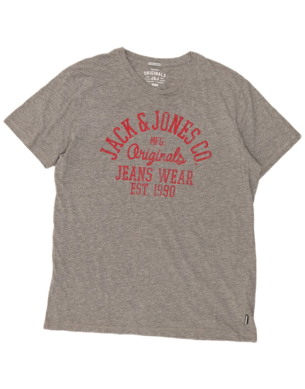 Camiseta gráfica masculina Jack & Jones Top XL algodão manchado cinza