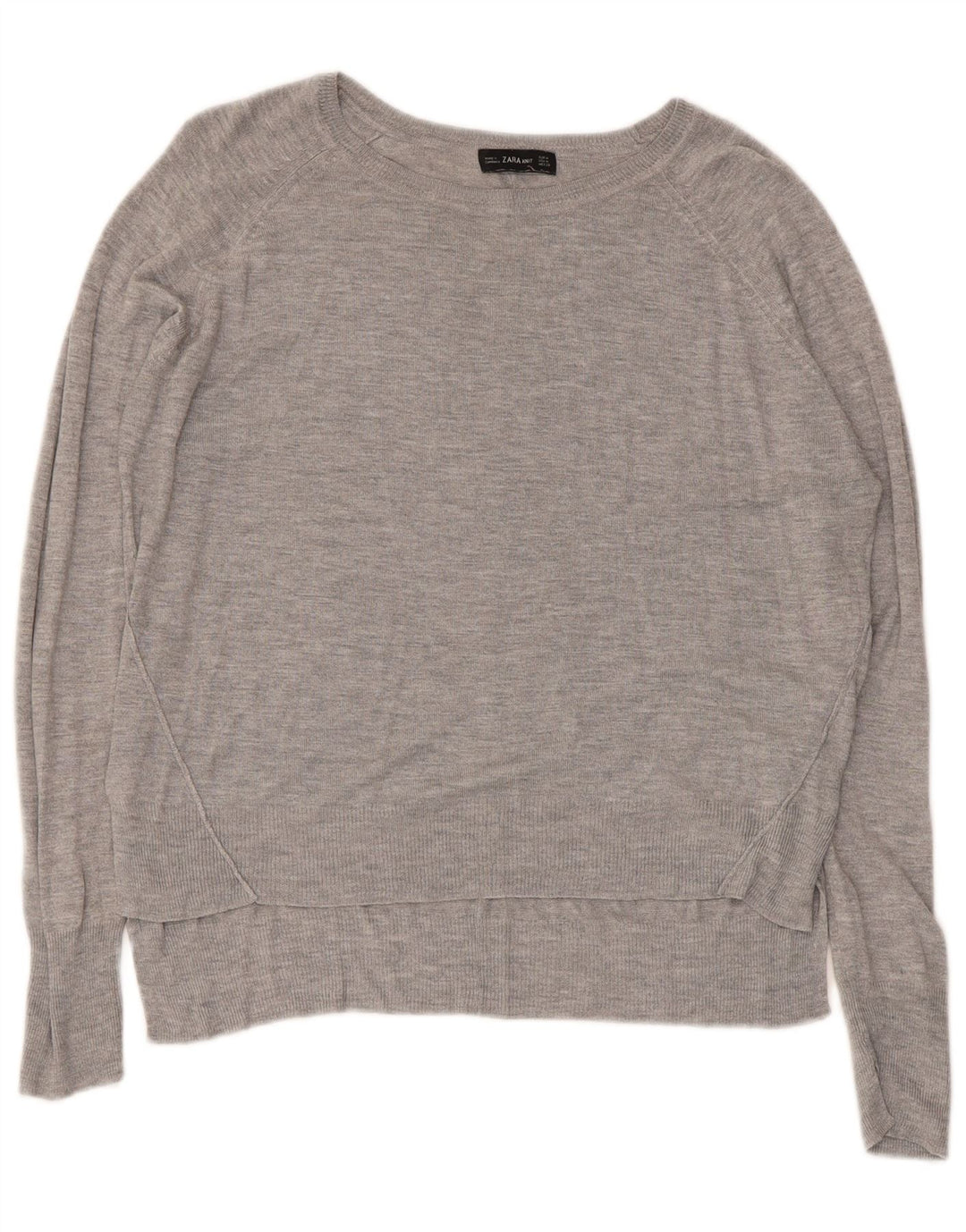 Zara Suéter feminino cropped com gola canoa Reino Unido 14 cinza médio