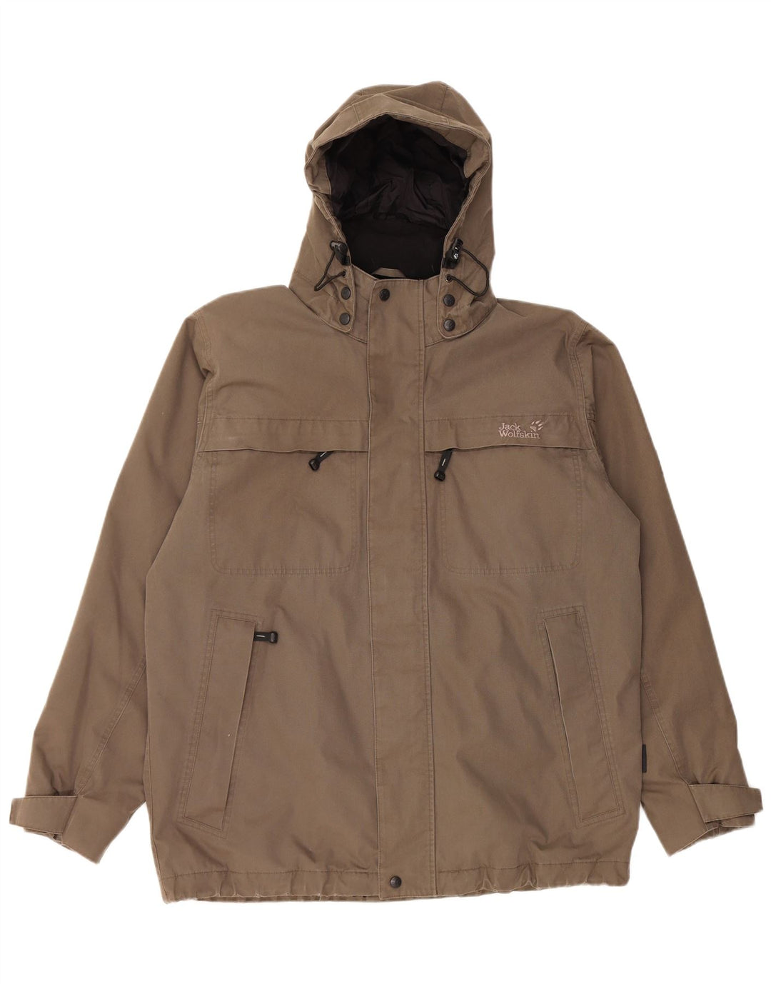 Jaqueta corta-vento masculina Jack Wolfskin com capuz Reino Unido 40 grande poliéster marrom