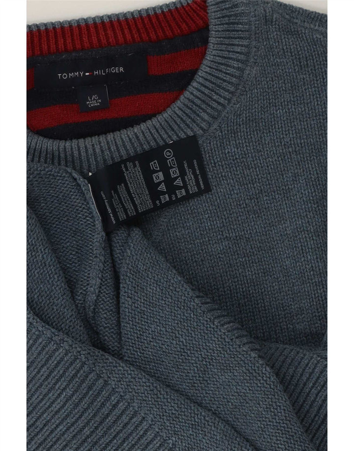 Suéter masculino Tommy Hilfiger com gola redonda, grande algodão azul