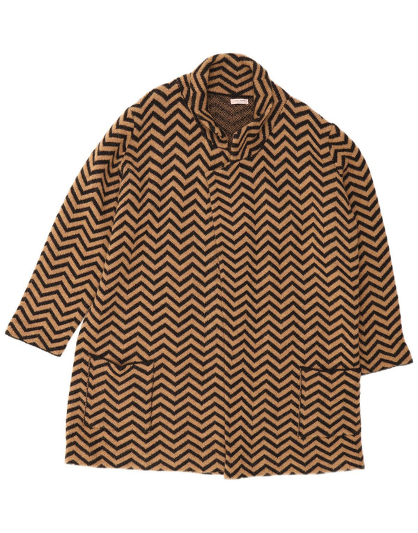 Suéter cardigã feminino Fiorella Rubino Longline UK 18 XL marrom Chevron