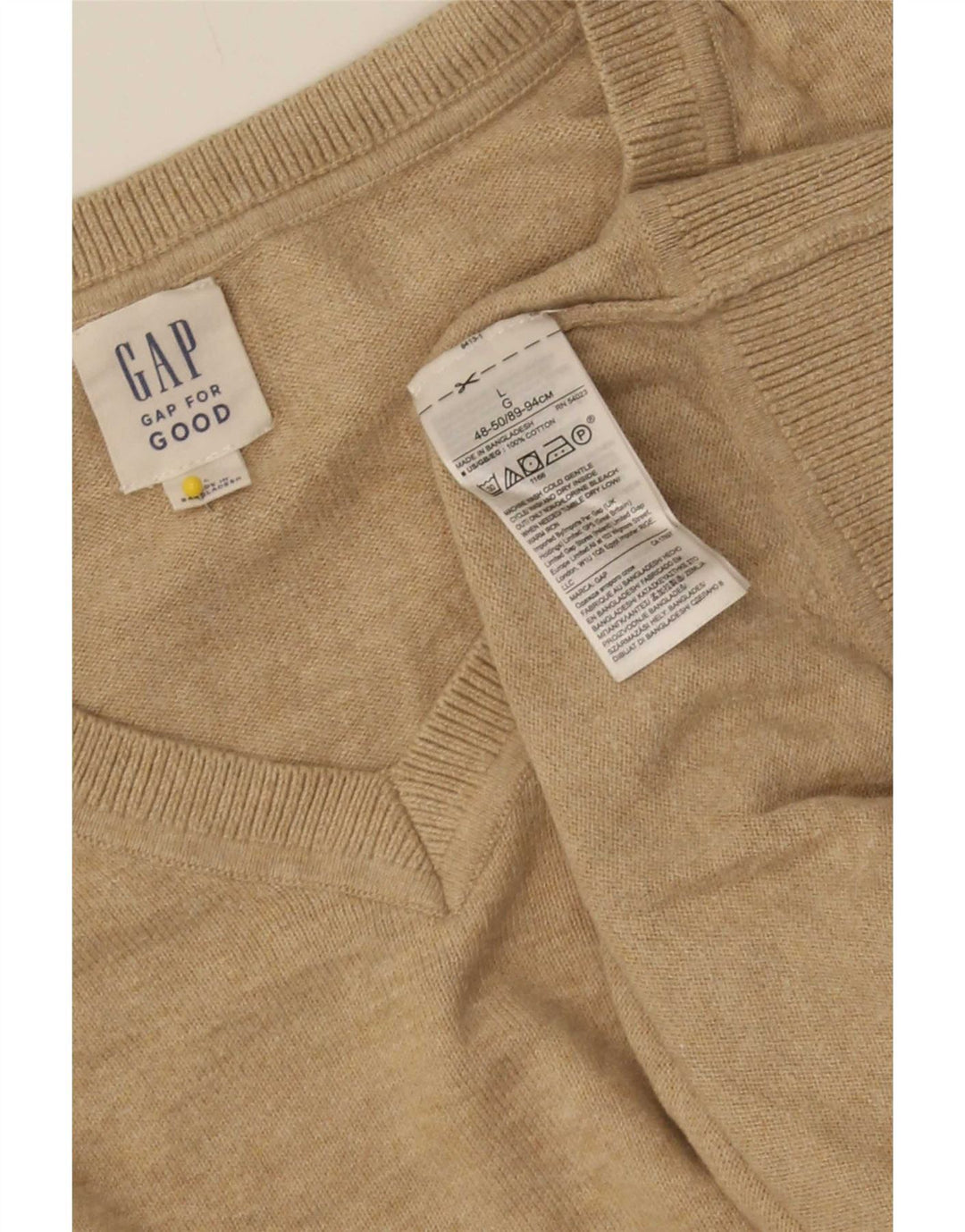Gap Suéter masculino com decote em V grande algodão bege