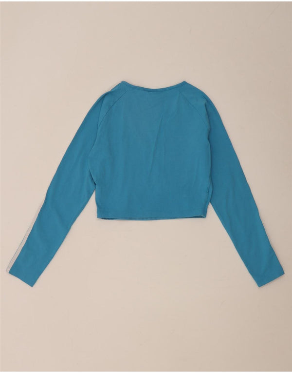 Adidas Mulheres Crop Top Manga Longa Reino Unido 12 Médio Algodão Azul