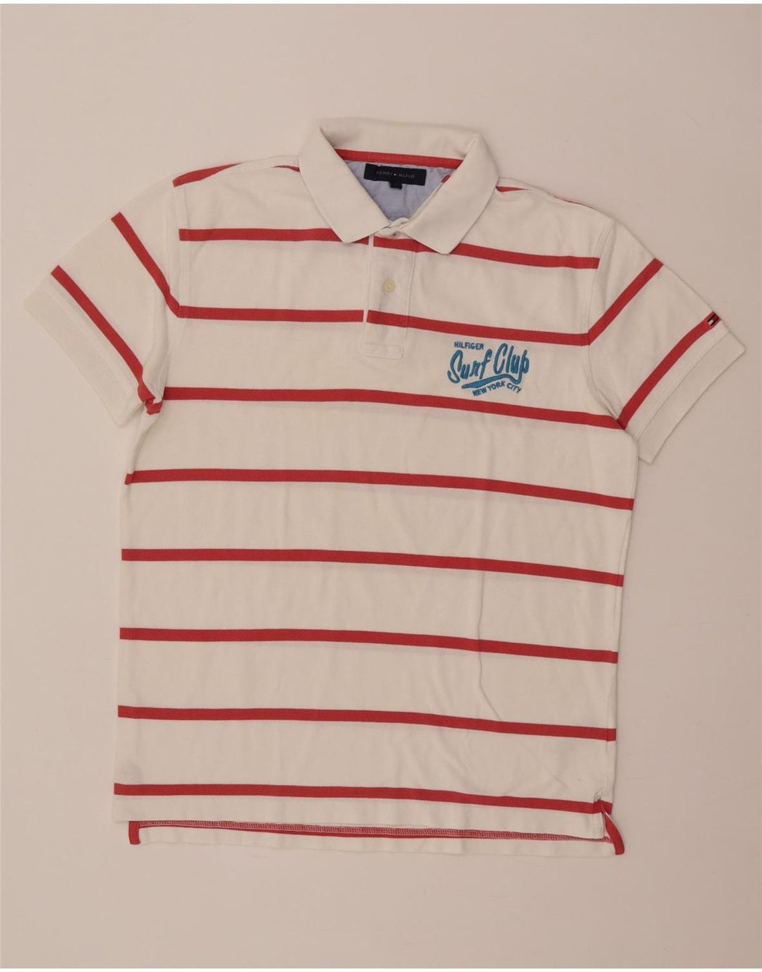 Camisa polo masculina Tommy Hilfiger média listrada branca de algodão