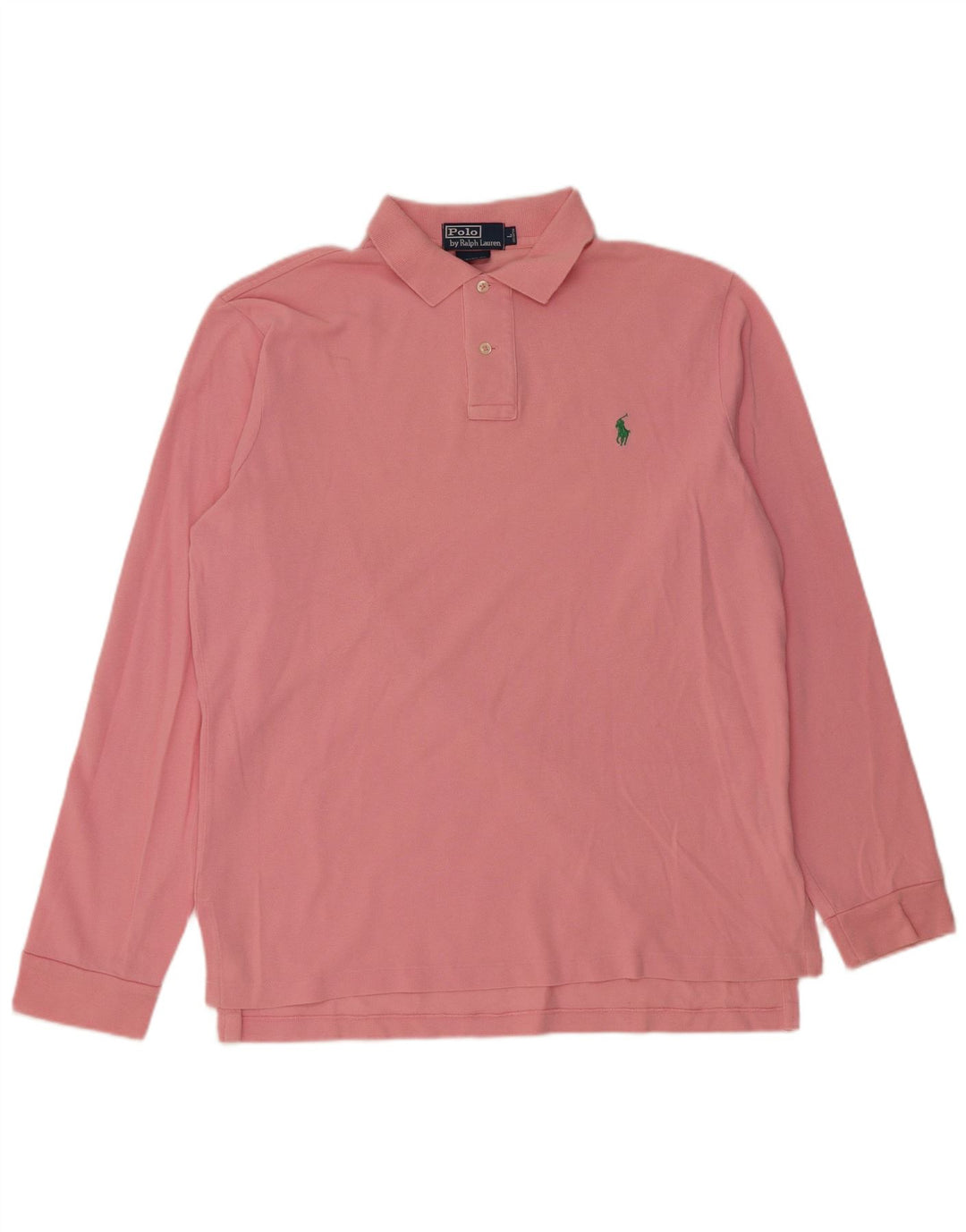POLO RALPH LAUREN Camisa polo masculina de manga comprida com ajuste personalizado grande algodão rosa