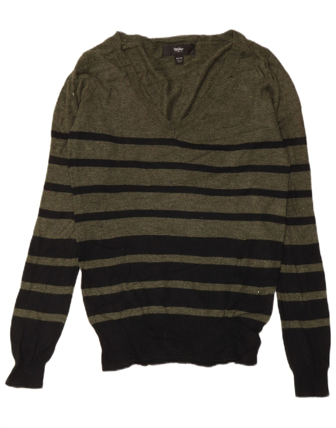 Suéter feminino MOSSIMO com decote em V UK 6 XS cáqui listrado nylon