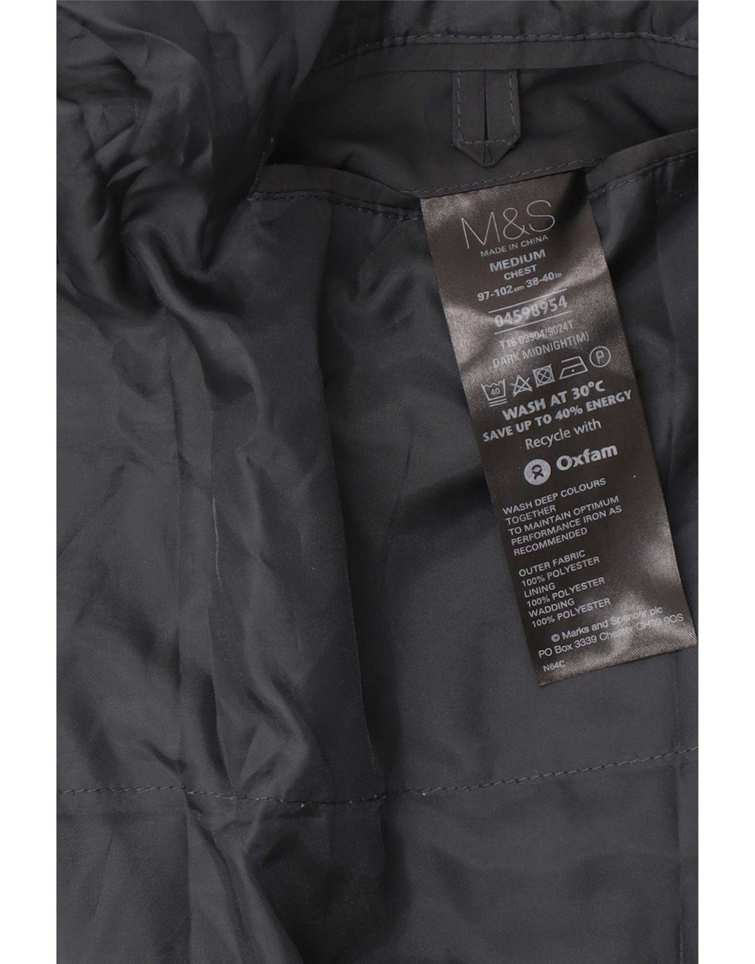 Casaco impermeável masculino Marks & Spencer Reino Unido 38/40 poliéster preto médio