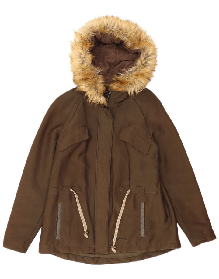 Jaqueta parka feminina com capuz gráfico Desigual EU 38 algodão cáqui médio