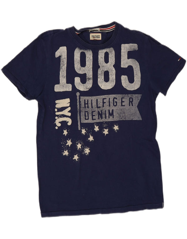Tommy Hilfiger Camiseta masculina gráfica top pequeno algodão azul marinho