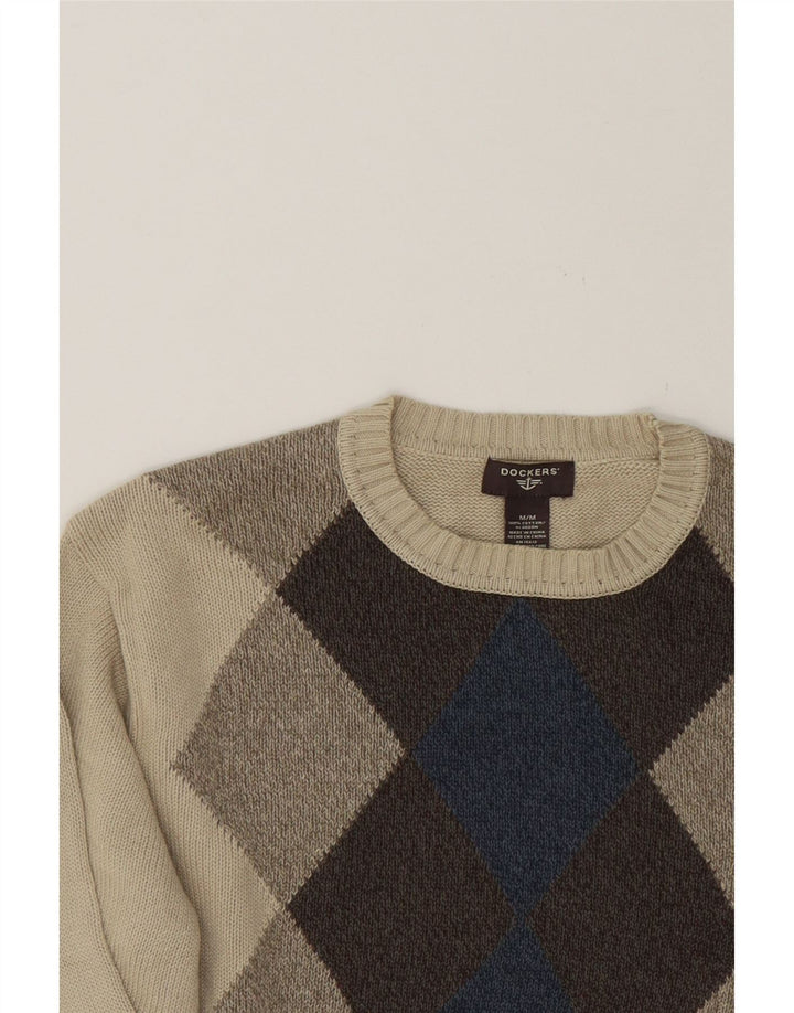 DOCKERS Mens Crew Neck Jumper Sweater Medium Beige Argyle/Diamond Cotton Vintage Dockers and Second-Hand Dockers from Messina Hembry 