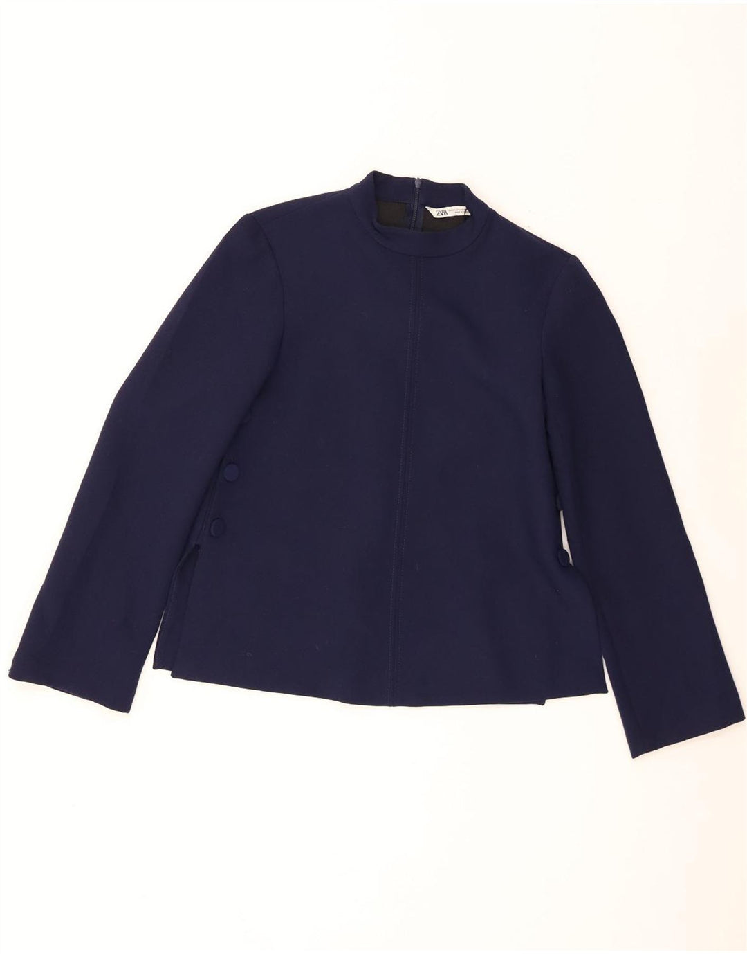 Zara blusa feminina manga comprida top UK 6 XS azul marinho poliéster