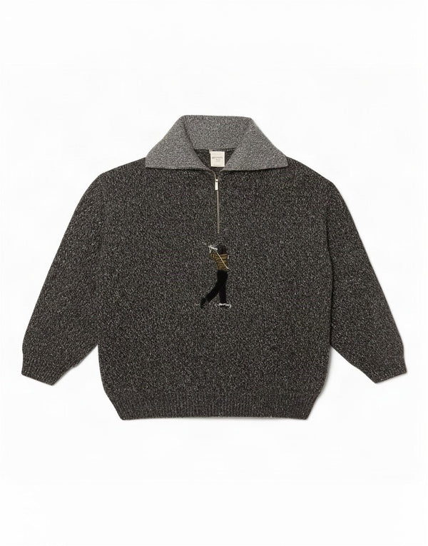 Suéter masculino vintage com zíper e pescoço UK 46/48 2XL cinza manchado