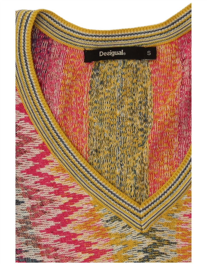 DESIGUAL Suéter feminino com decote em V UK 10 pequeno Chevron multicolorido
