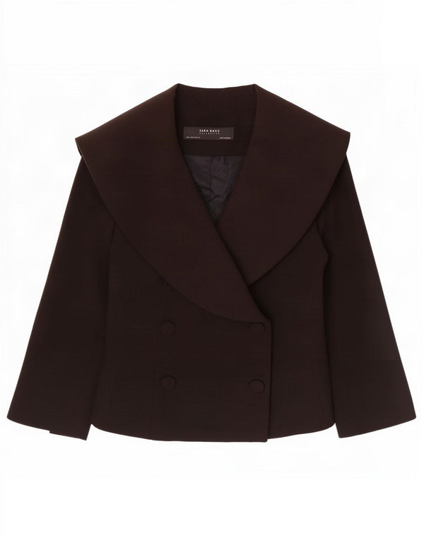Jaqueta blazer feminina Zara com peito duplo Reino Unido 10 pequeno acetato preto