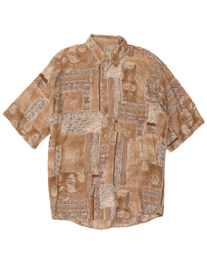 Camisa masculina VINTAGE de manga curta grande patchwork marrom