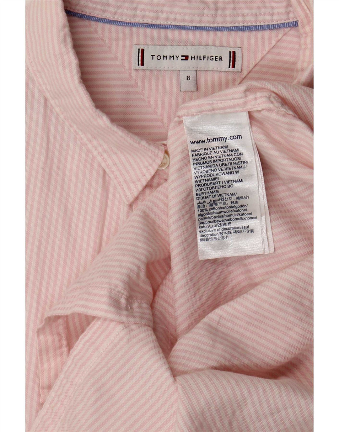 Camisa feminina Tommy Hilfiger EUA 8 algodão listrado rosa médio
