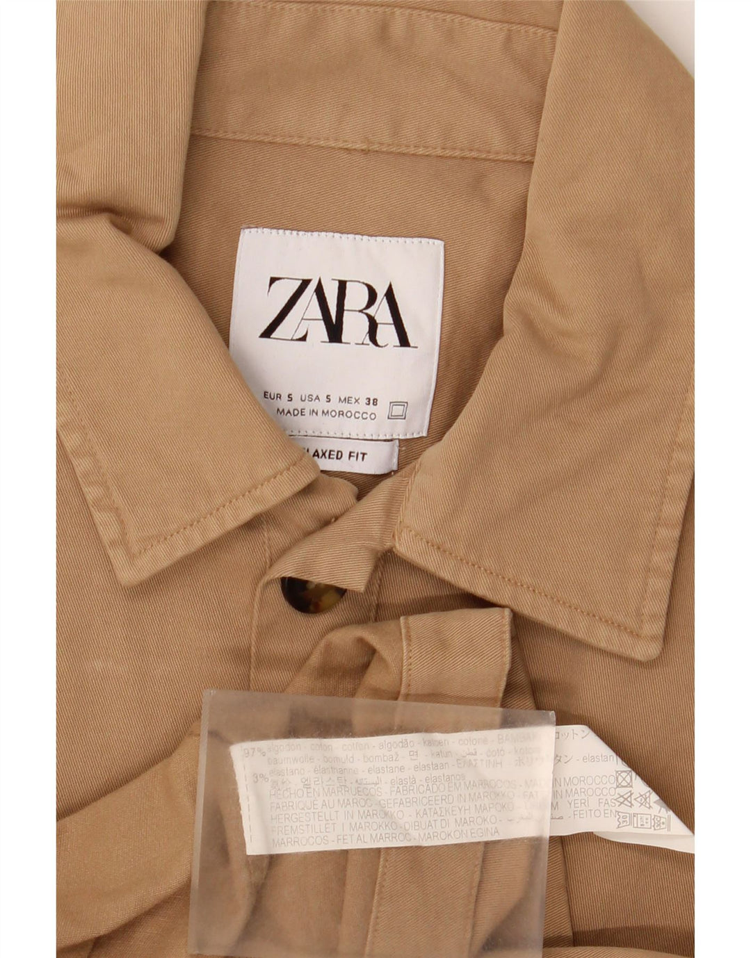 Camisa masculina ZARA com ajuste relaxado pequeno algodão bege