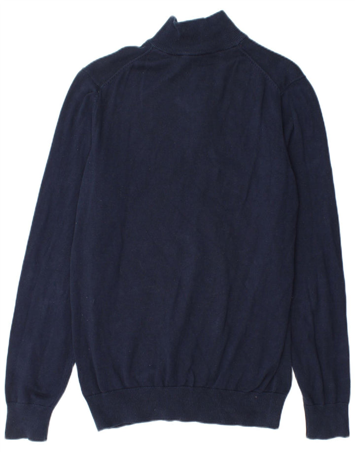 Suéter masculino Crew Clothing com zíper e gola alta de algodão azul marinho médio