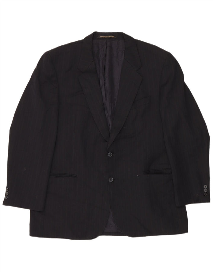 Jaqueta blazer masculina de 2 botões Marks & Spencer Reino Unido 44 2XL risca de giz azul marinho