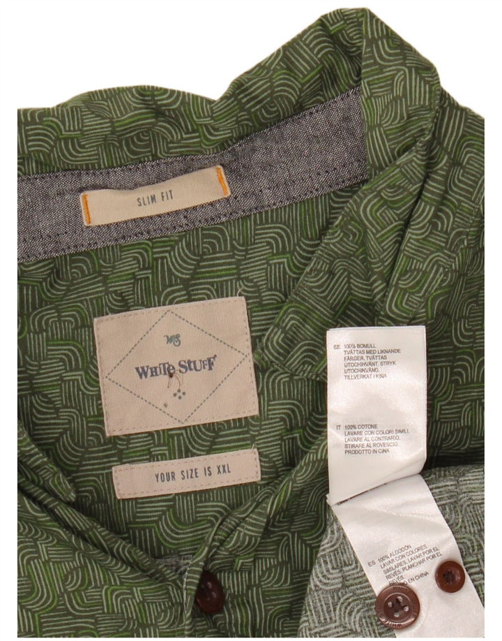 White Stuff Mens Camisa Slim Fit 2XL Algodão Geométrico Verde
