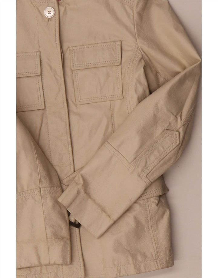 Jaqueta de couro militar feminina vintage IT 44 couro bege médio