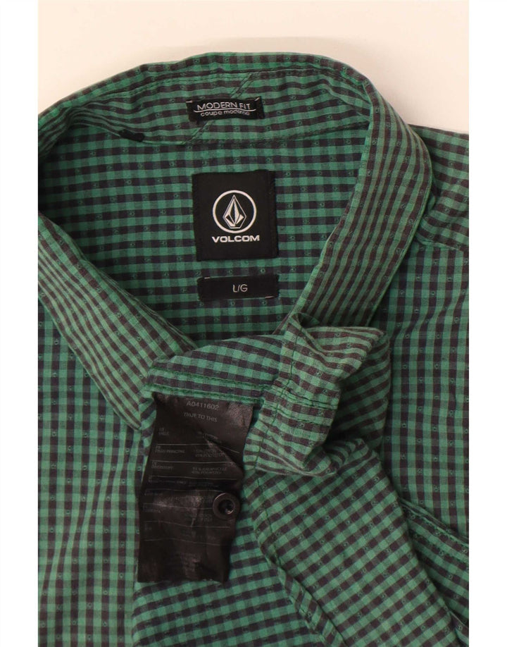 Camisa masculina de manga curta de ajuste moderno Volcom grande algodão verde guingão