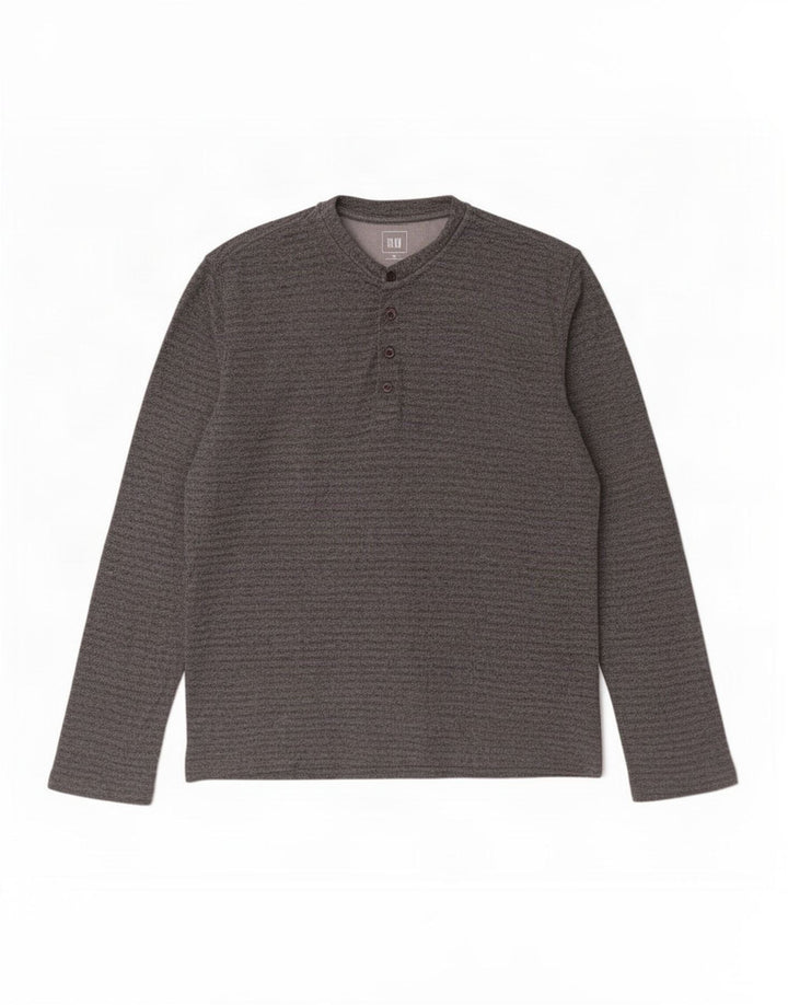 Gap Mens Top Manga Longa Algodão Listrado Cinza Médio