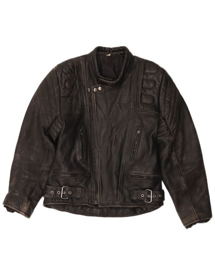 Jaqueta de couro masculina vintage para motociclista UK 36 motociclista preto pequeno