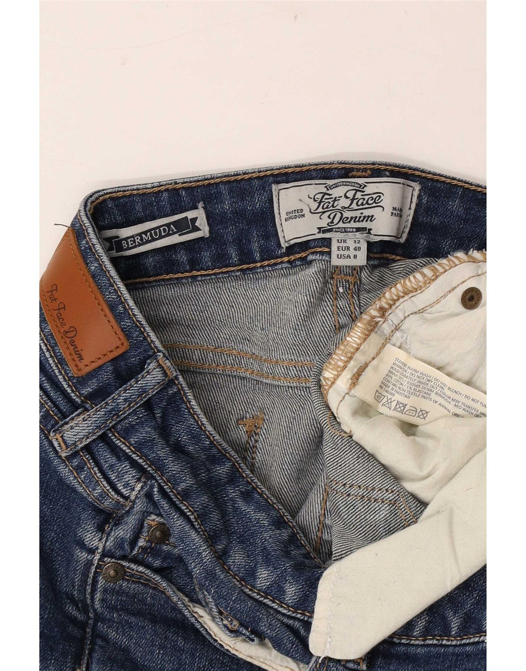 Bermuda jeans feminina Fat Face UK 12 médio W30 algodão azul