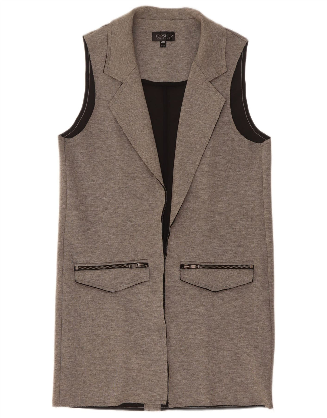 Topshop Womens Longline Gilet UK 8 Poliéster manchado cinza pequeno