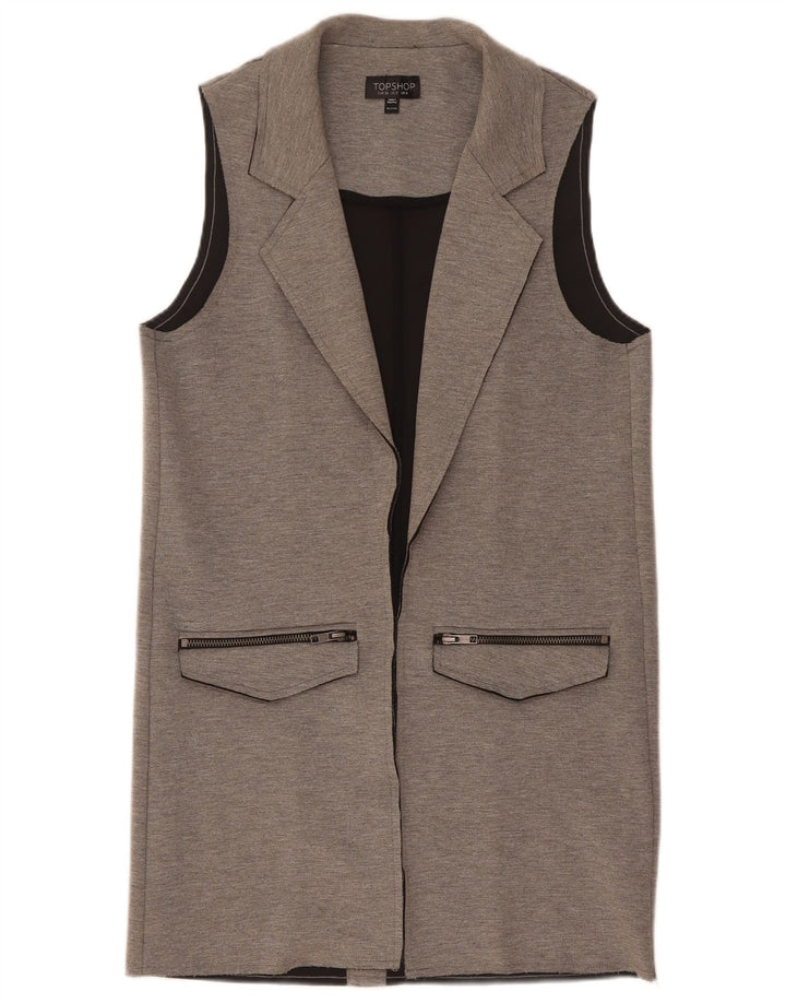 Topshop Womens Longline Gilet UK 8 Poliéster manchado cinza pequeno