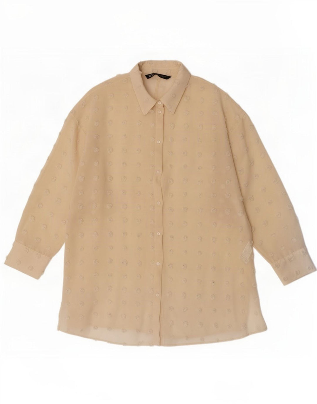 Blusa feminina Zara com palangre oversized Reino Unido 10 pequena bege manchada