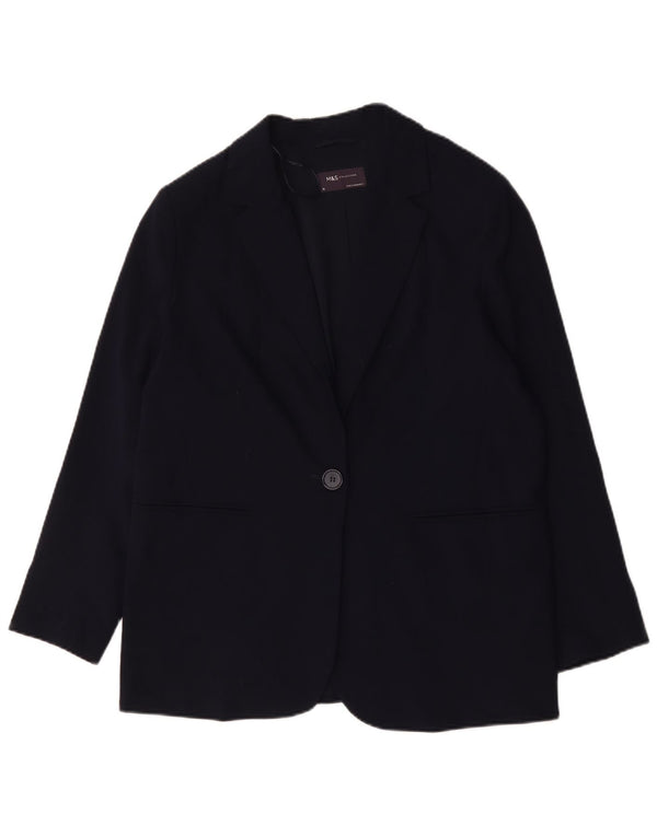 Jaqueta blazer feminina Marks & Spencer com 1 botão Reino Unido 18 XL azul marinho poliéster