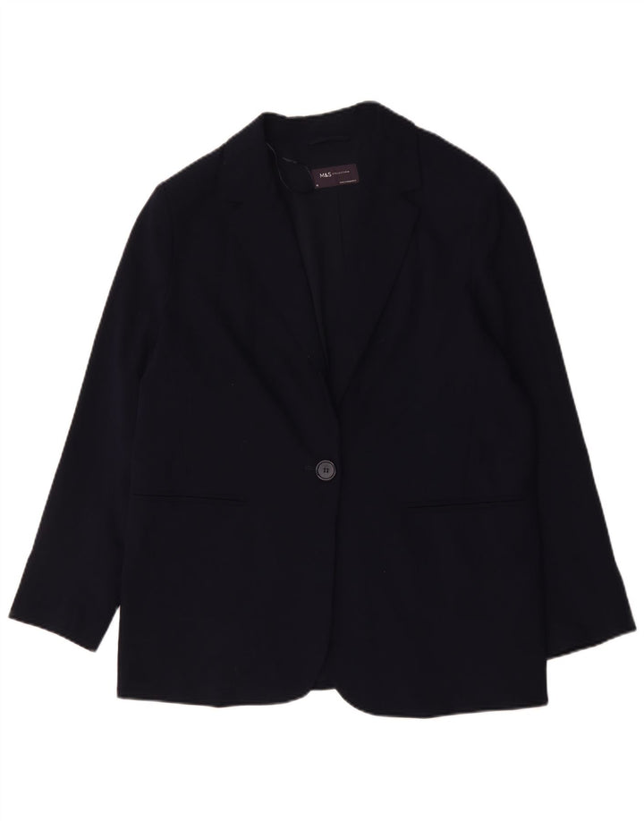 Jaqueta blazer feminina Marks & Spencer com 1 botão Reino Unido 18 XL azul marinho poliéster