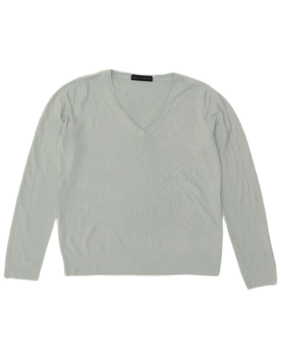 Suéter feminino Marks & Spencer com decote em V Reino Unido 12 acrílico azul médio