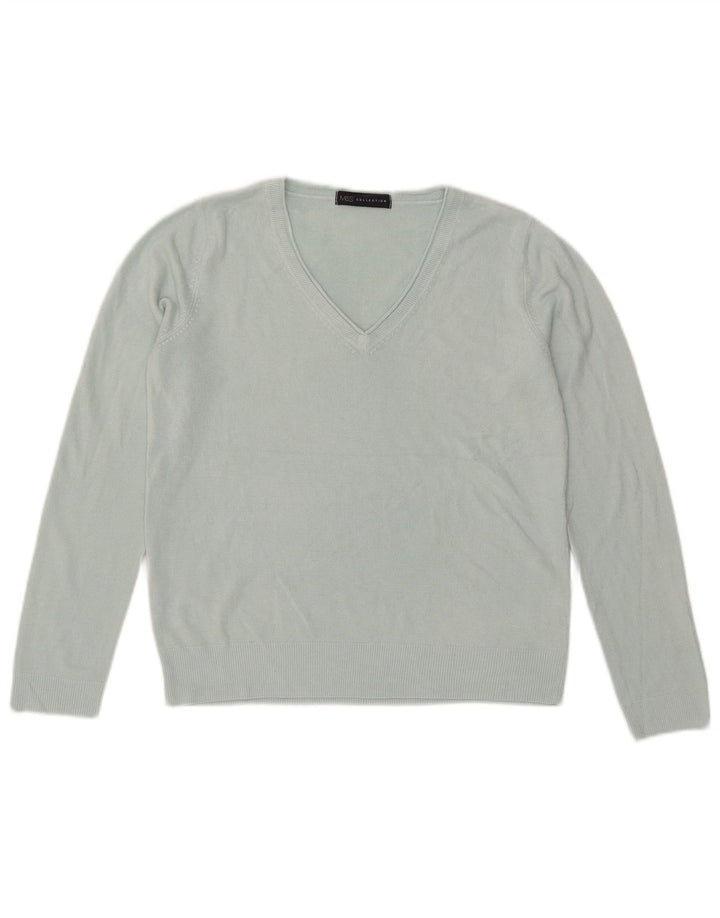 Suéter feminino Marks & Spencer com decote em V Reino Unido 12 acrílico azul médio