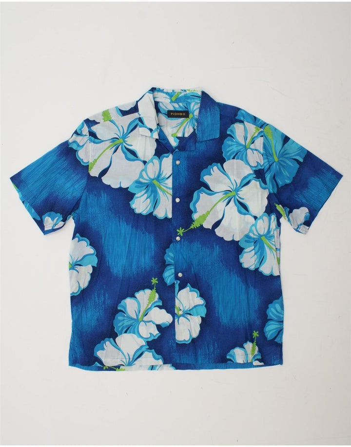 Camisa masculina de manga curta PIOMBO grande algodão floral azul