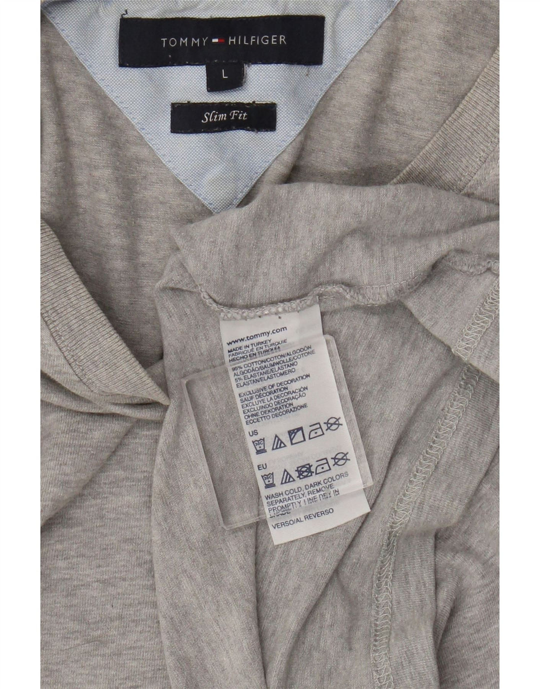 Tommy Hilfiger Mens Slim Fit Top Manga Longa Grande Algodão Salpicado Cinza