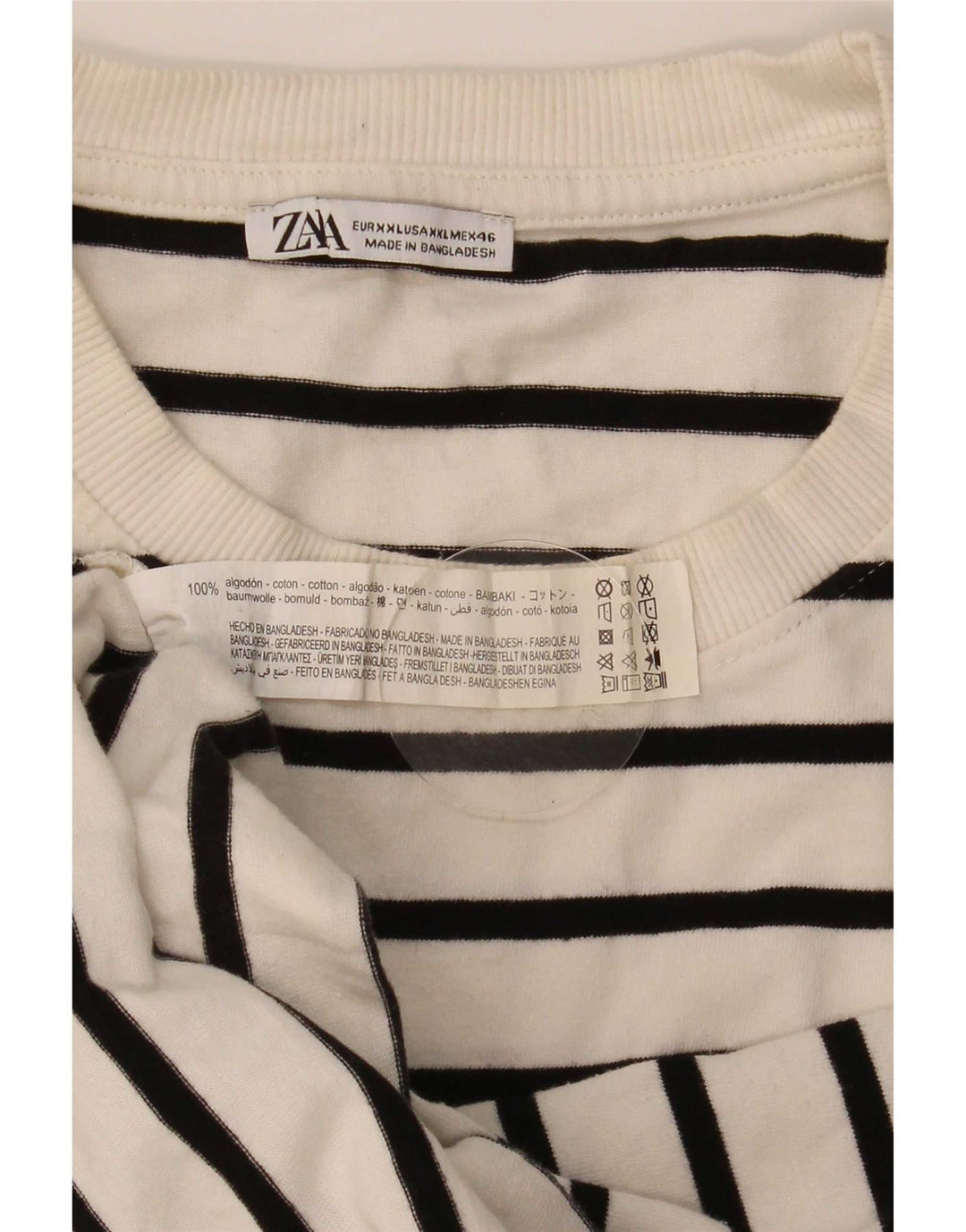 Zara Top masculino manga comprida 2XL algodão listrado branco