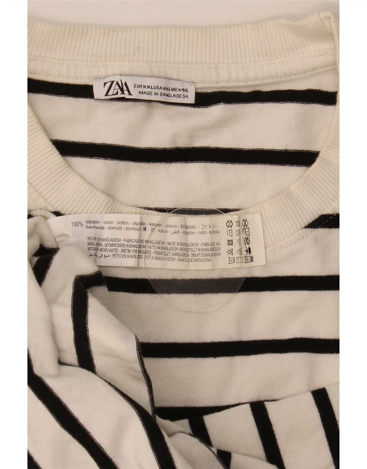 Zara Top masculino manga comprida 2XL algodão listrado branco